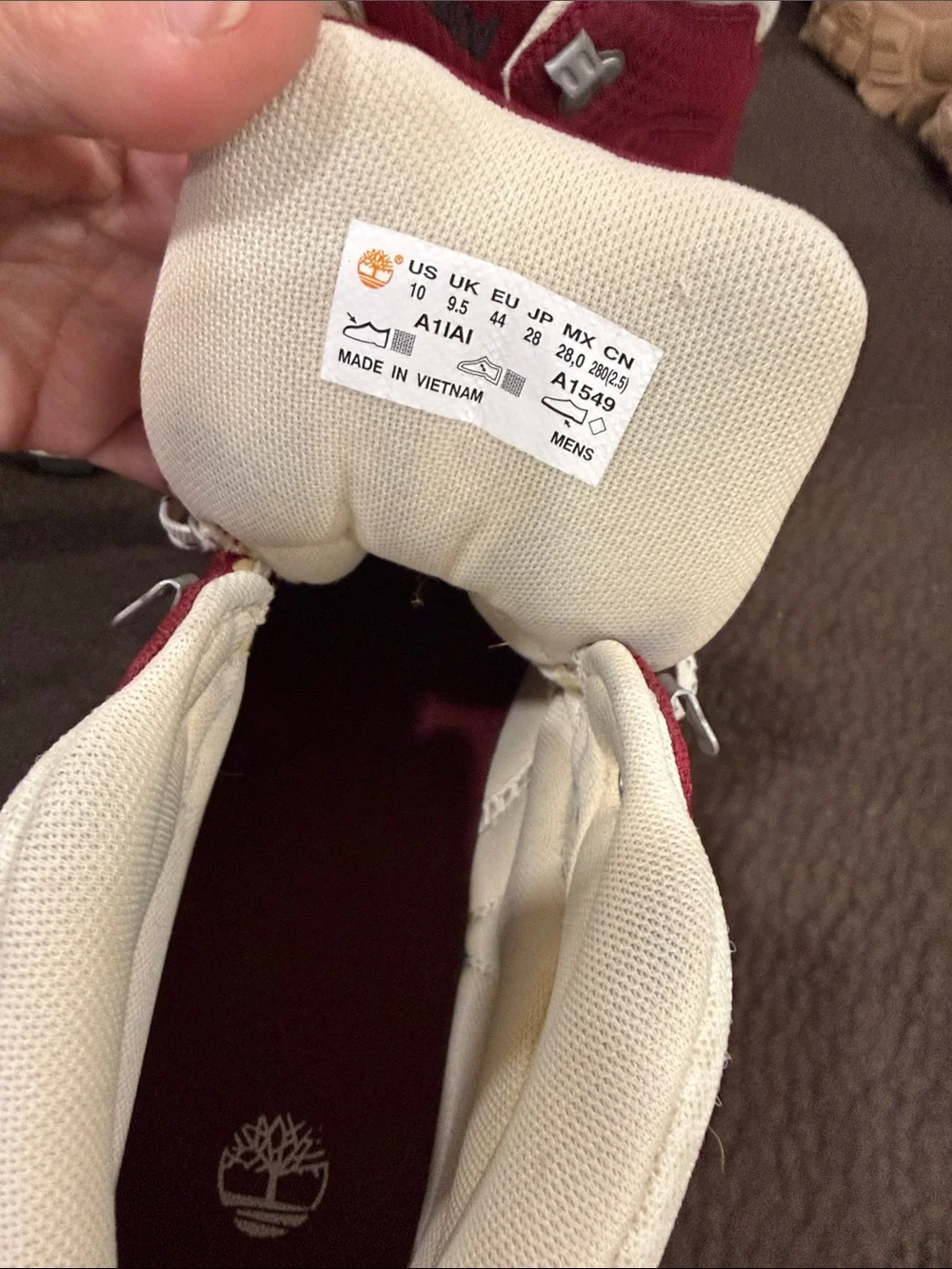Timberland Mens Burgundy Mesh Hiking Boots with Cream Laces - Picture 6 of 6